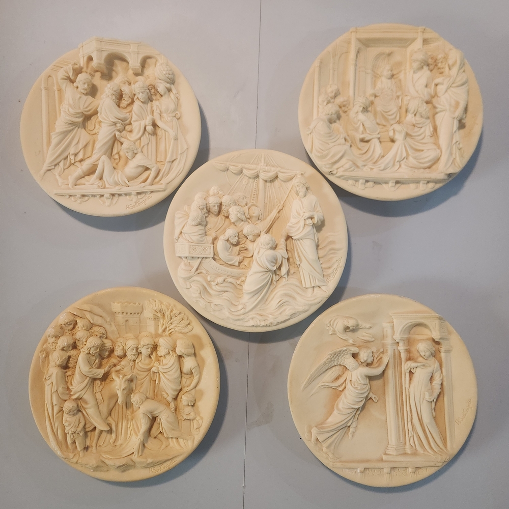 Lot Of 5: 1986 Vintage Plates Palm Sunday Jesus Temple Mary Alberto Santangelo